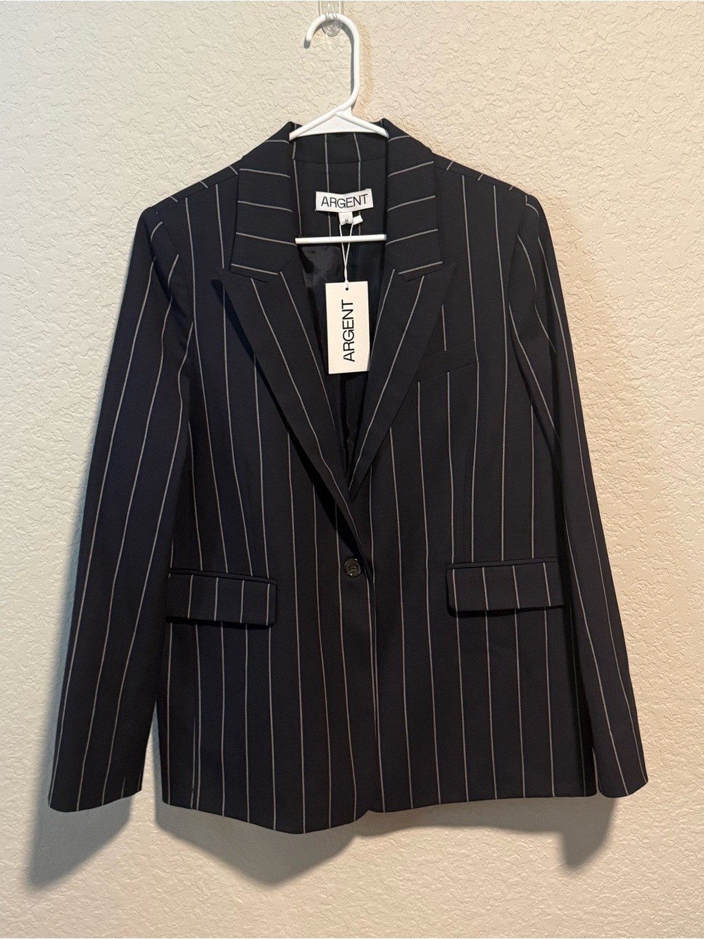Argent Navy Pinstripe Boyfried Single-Button Blazer